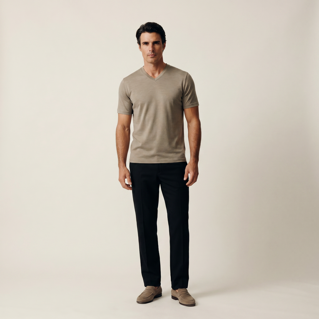 Tags:(6’2" - 180 lbs|Large) Custom t-shirt tee model Matteo in Dune