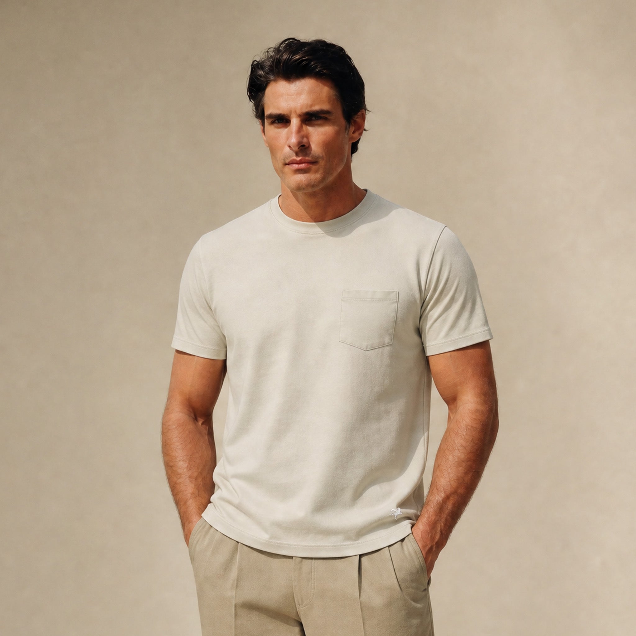 Cumulus Crew Pocket T-Shirt model Matteo in Villa Stone