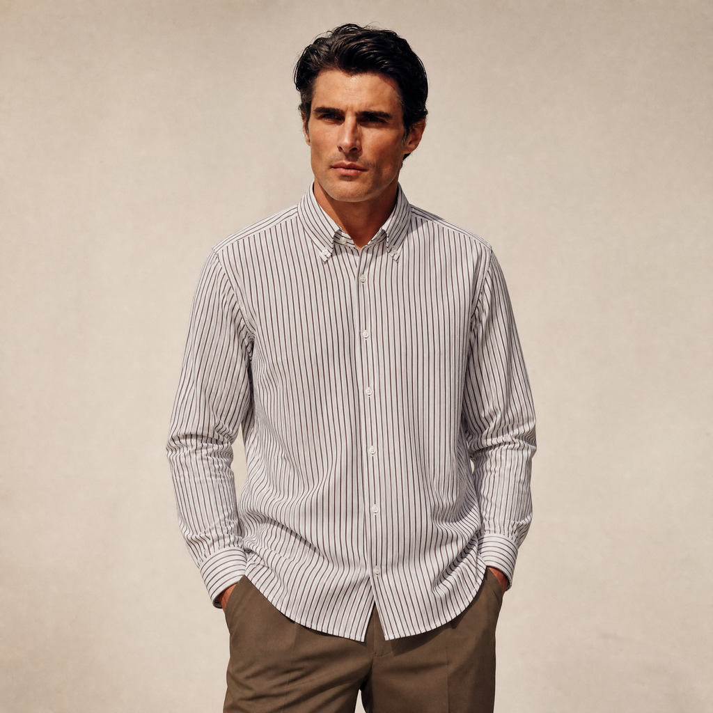 seersucker button-up shirt model Matteo in Canyon Stone