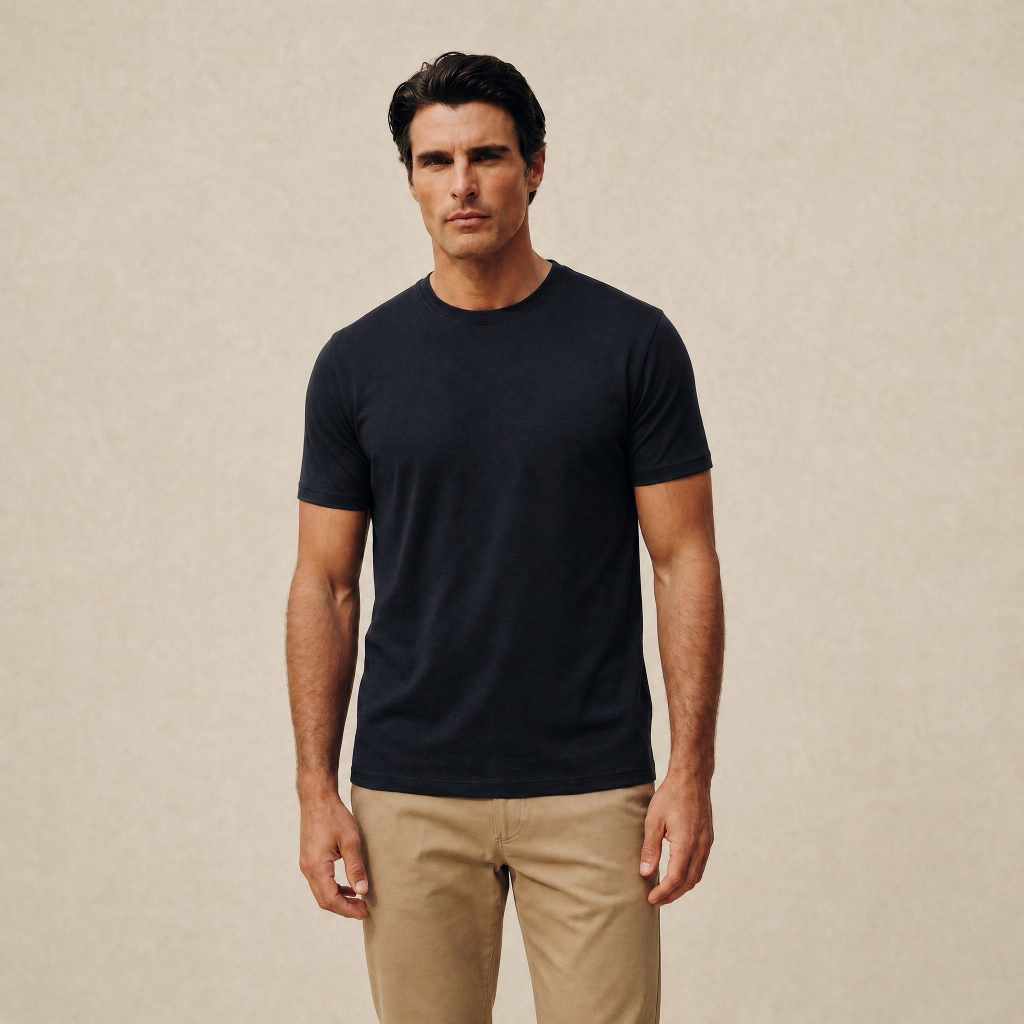 Tags:(6’2" - 180 lbs|Large) Custom t-shirt tee model Matteo in Dark Navy