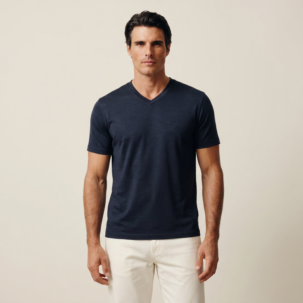 Tags:(6’2" - 180 lbs|Large) Custom t-shirt tee model Matteo in Dark Navy