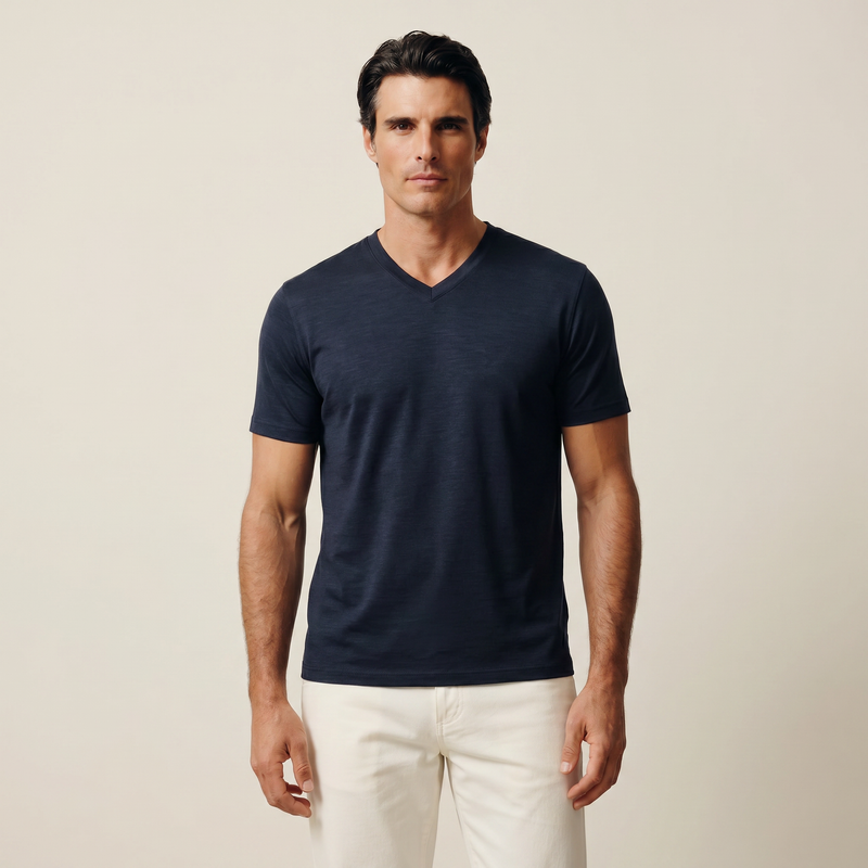 Tags:(6’2" - 180 lbs|Large) Custom t-shirt tee model Matteo in Dark Navy