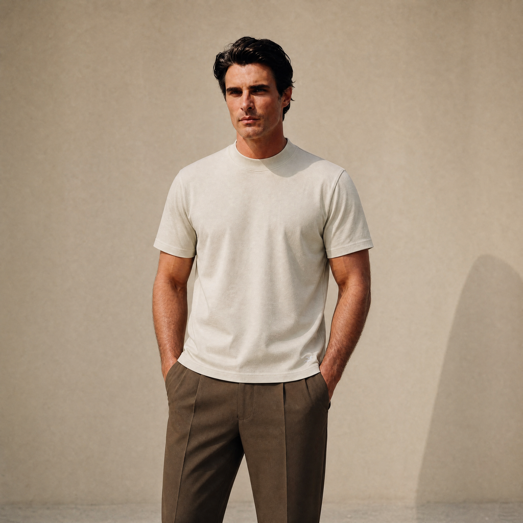 Cumulus Mockneck T-Shirt model Matteo in Villa Stone
