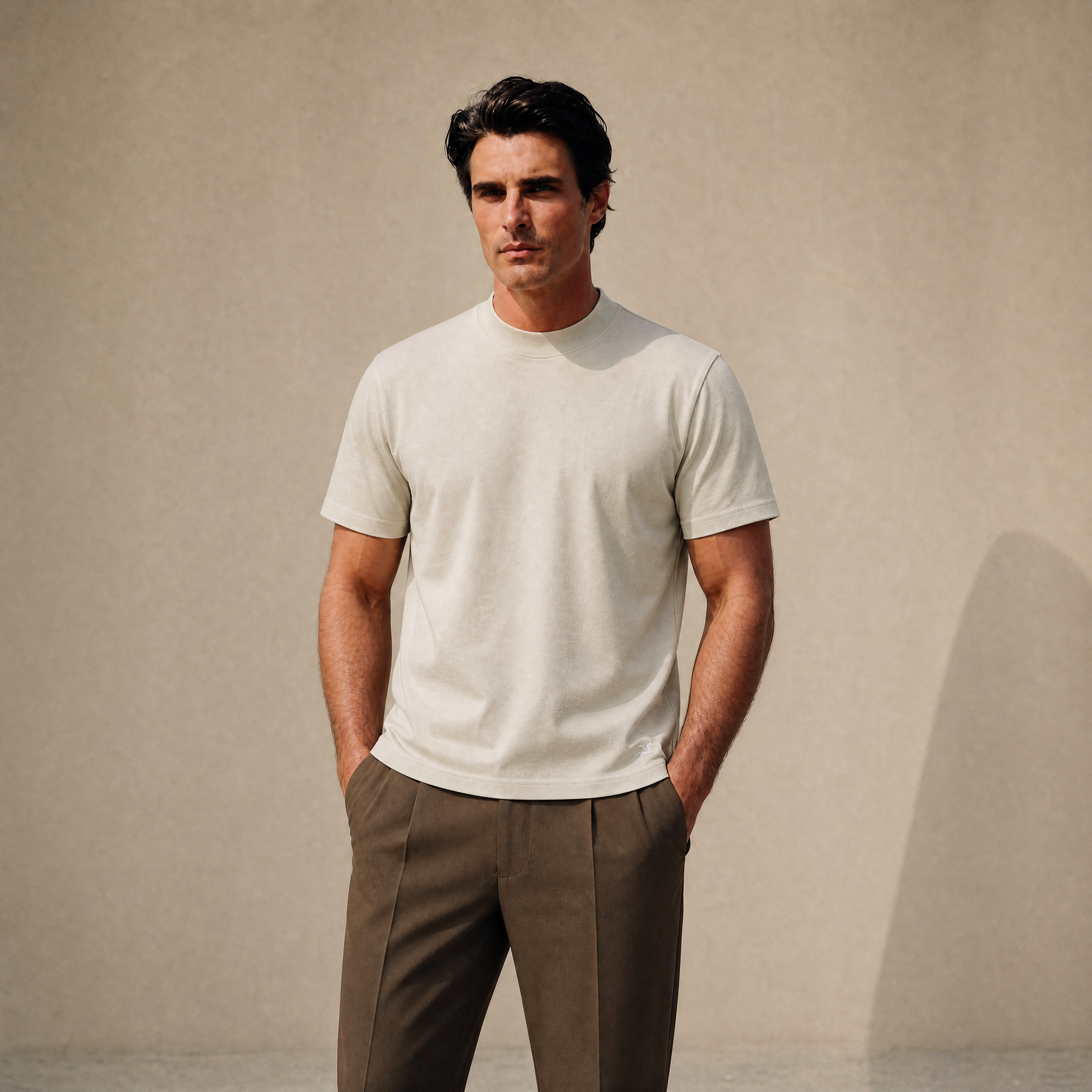 Cumulus Mockneck T-Shirt model Matteo in Villa Stone