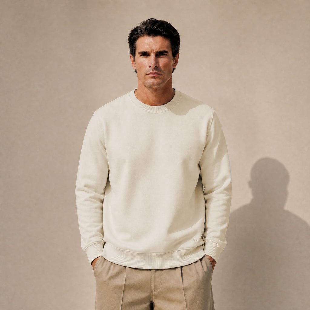 Terry Fleece Pullover model Matteo in Bone