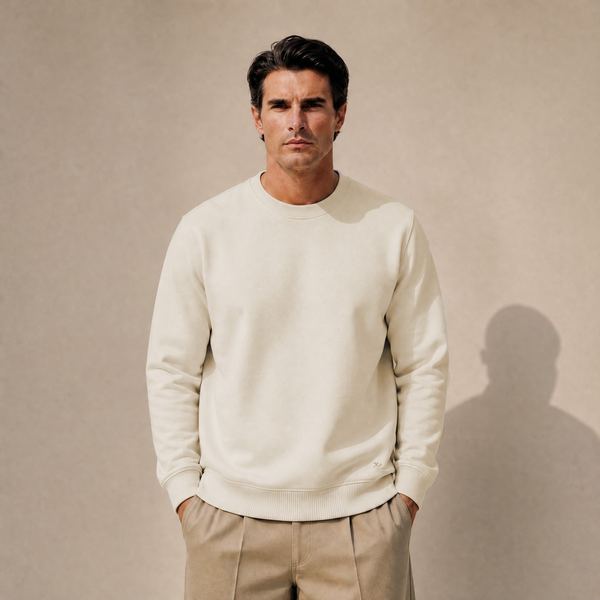 Terry Fleece Pullover model Matteo in Bone