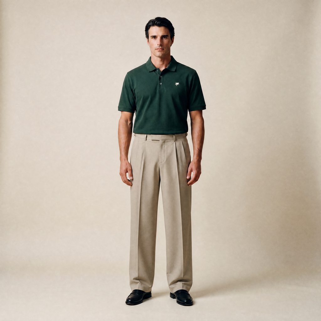 Wide Leg Ford FlexTech Trouser model Matteo in Warm Khaki