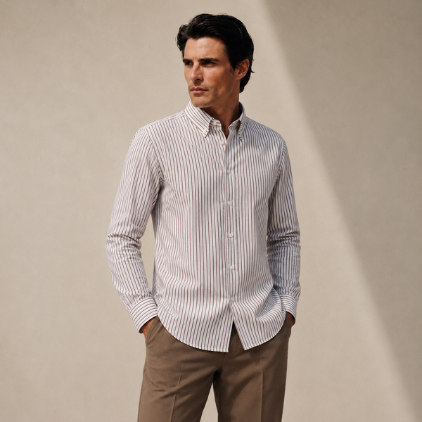 seersucker button-up shirt model Matteo in Canyon Stone