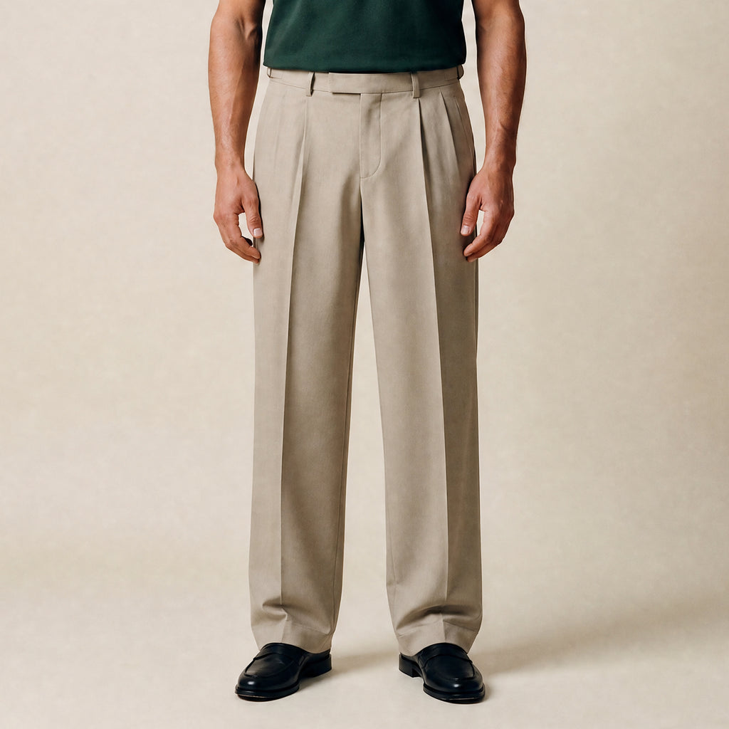 Wide Leg Ford FlexTech Trouser model Matteo in Warm Khaki