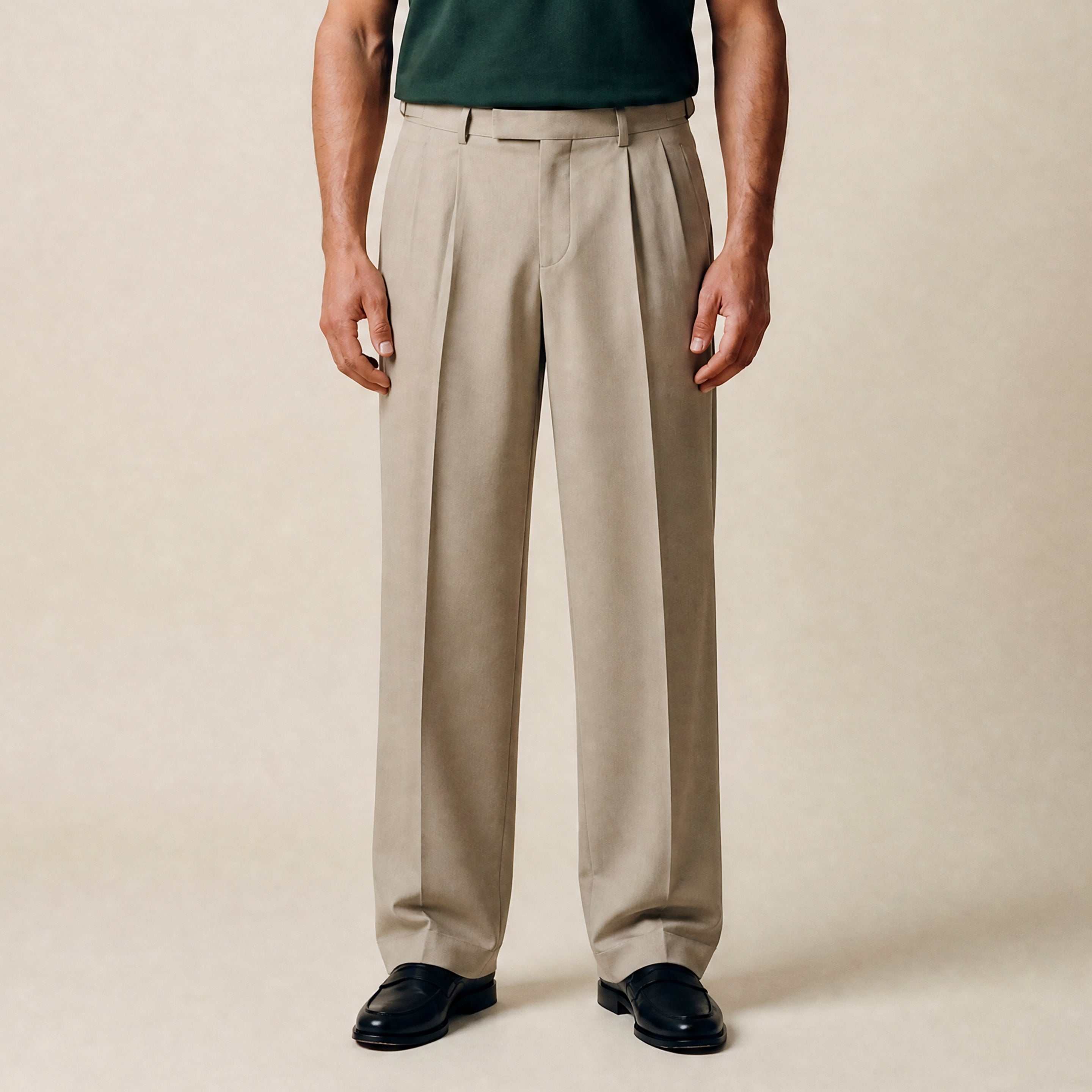 Wide Leg Ford FlexTech Trouser model Matteo in Warm Khaki