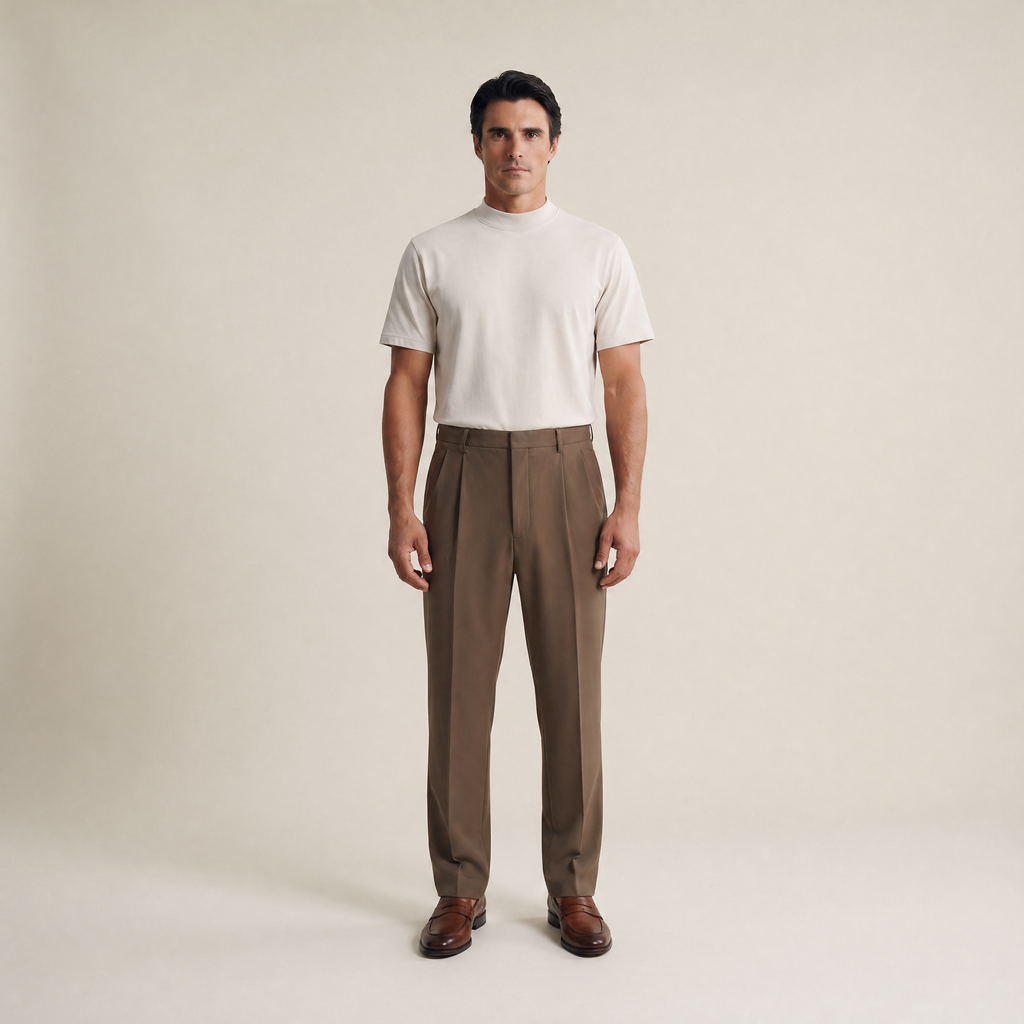 Man wearing a Bone short-sleeve shirt against a beige background model Kive in Bone