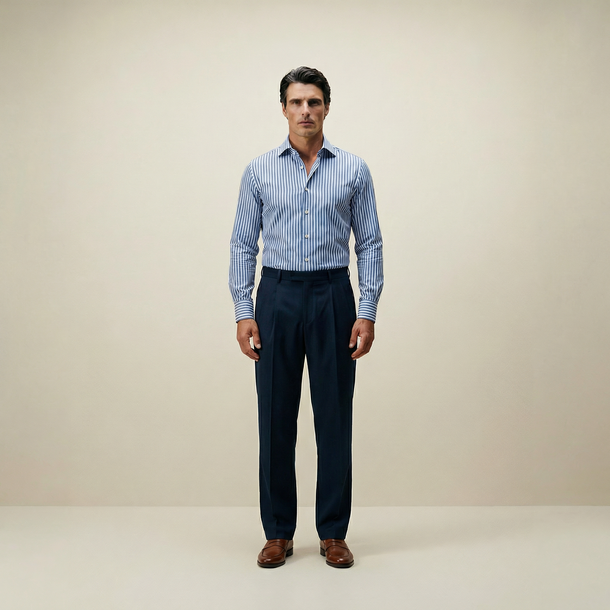 Tags:(6’2" - 180 lbs|Large) Custom shirt tee model Kive in Azure Bengal Stripe