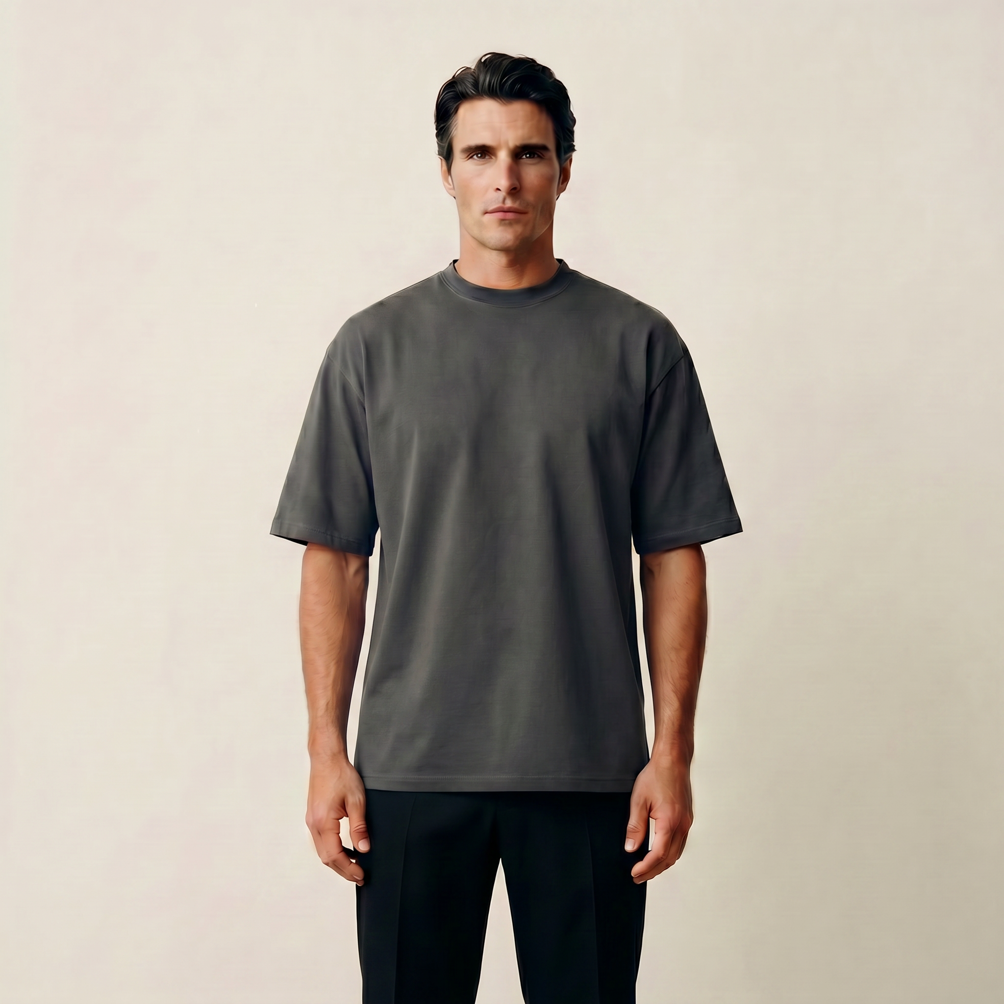 Cumulus oversized t-shirt on a beige background model Kive in Canyon