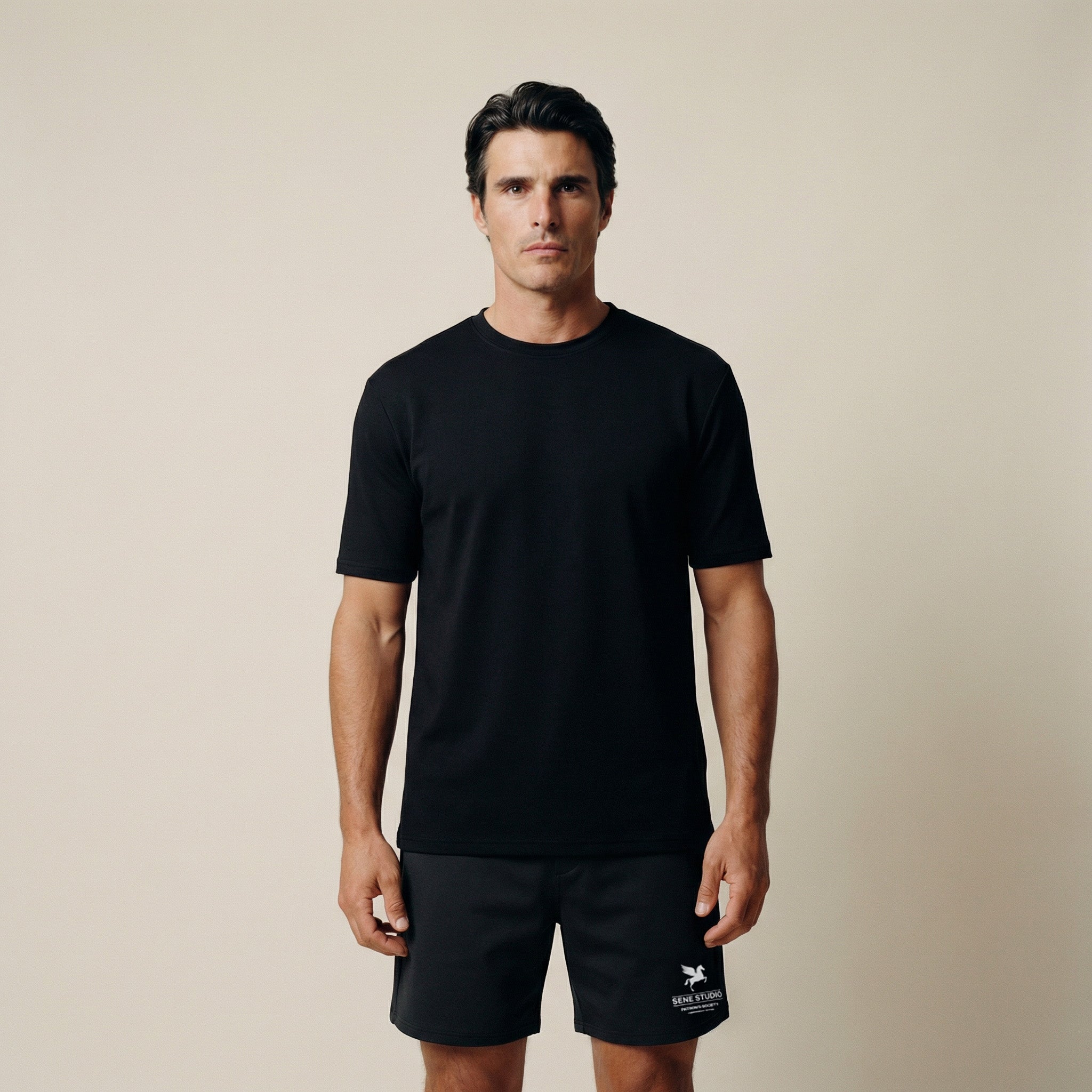 Tags:(6'0"|180 lbs) Custom tee model Tyler in Black