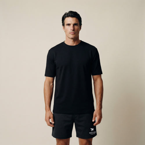 Tags:(6'0"|180 lbs) Custom tee model Tyler in Black