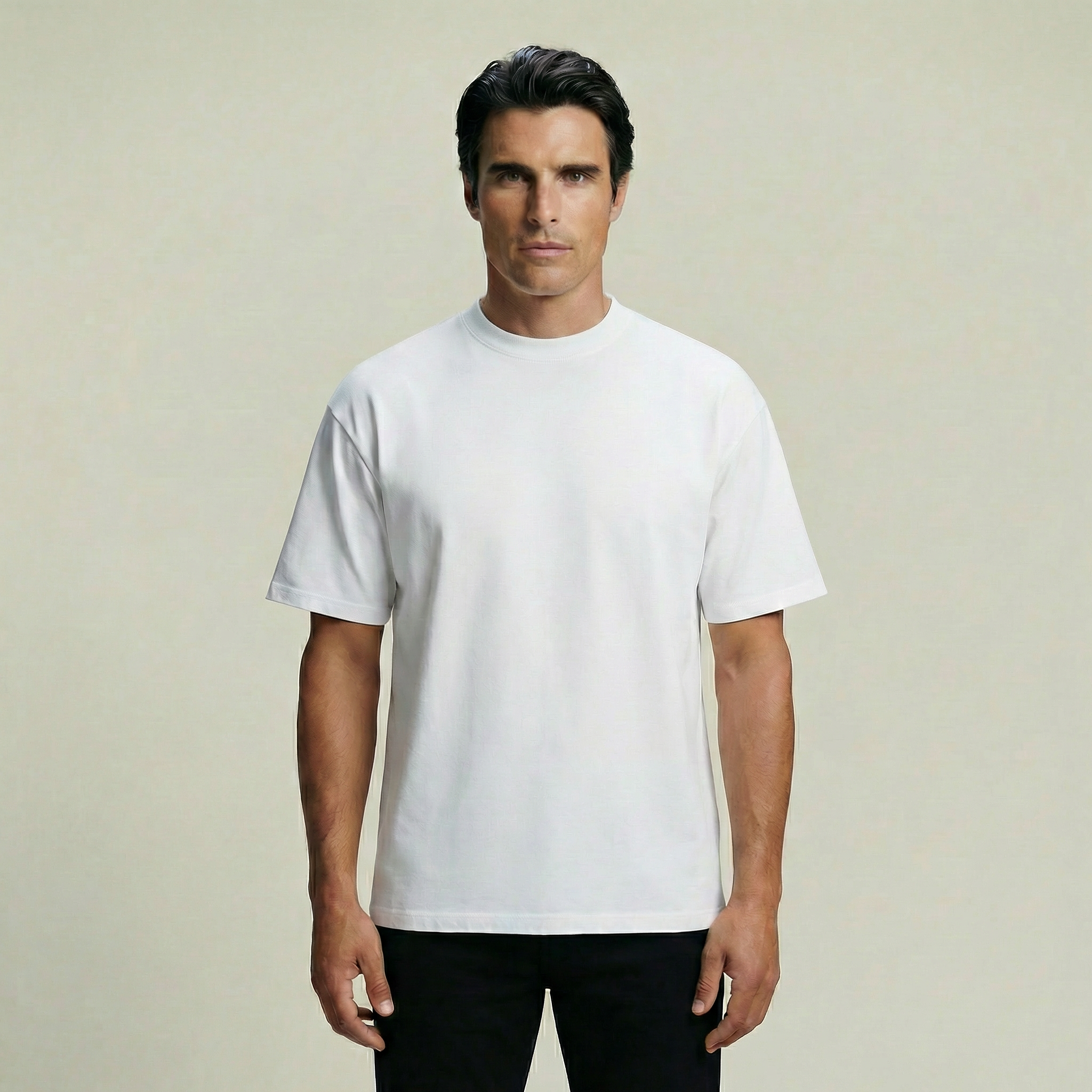 Cumulus oversized t-shirt on a beige background model Kive in Shade