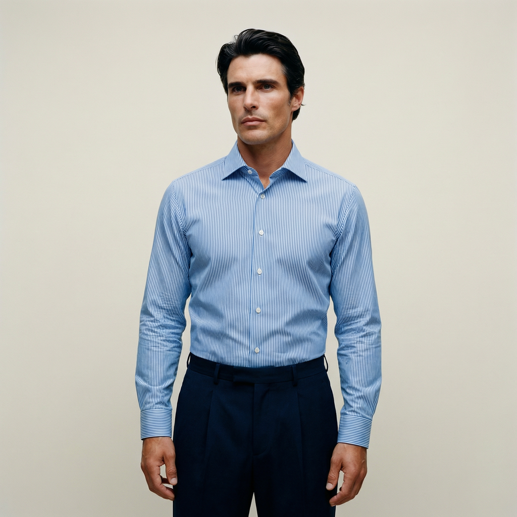 Tags:(6’2" - 180 lbs|Large) Custom shirt tee model Kive in Sky Blue Stripe