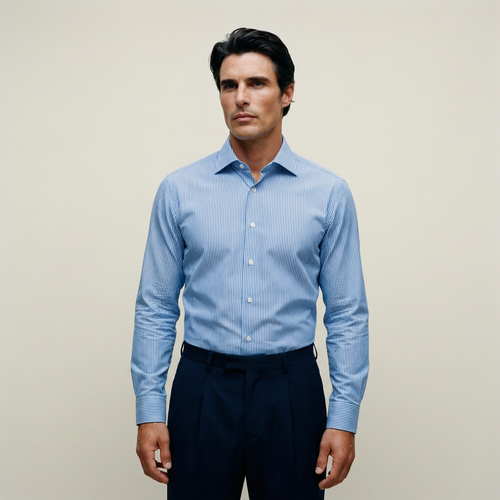 Tags:(6’2" - 180 lbs|Large) Custom shirt tee model Kive in Sky Blue Stripe