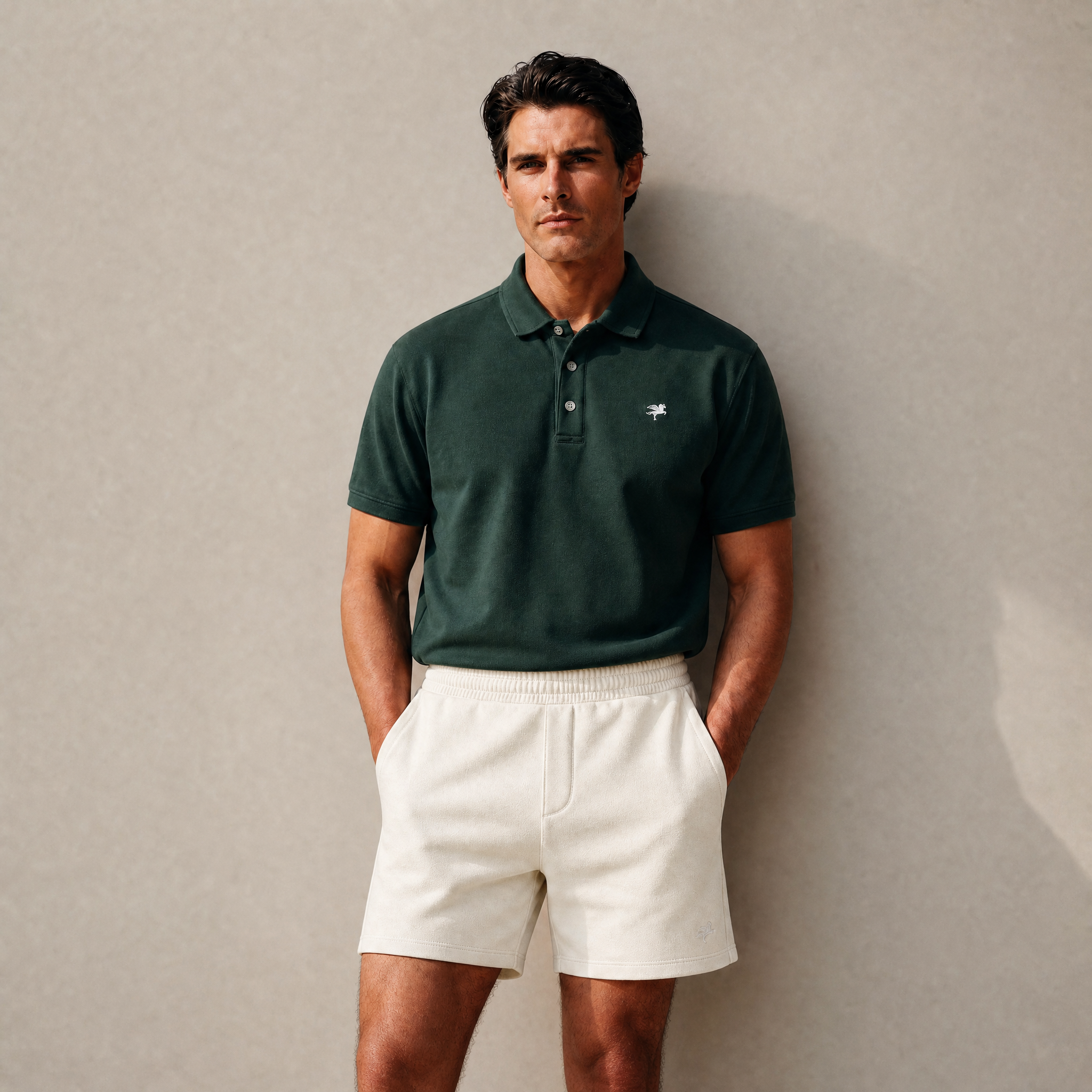 Terry Fleece Shorts model Matteo in Bone