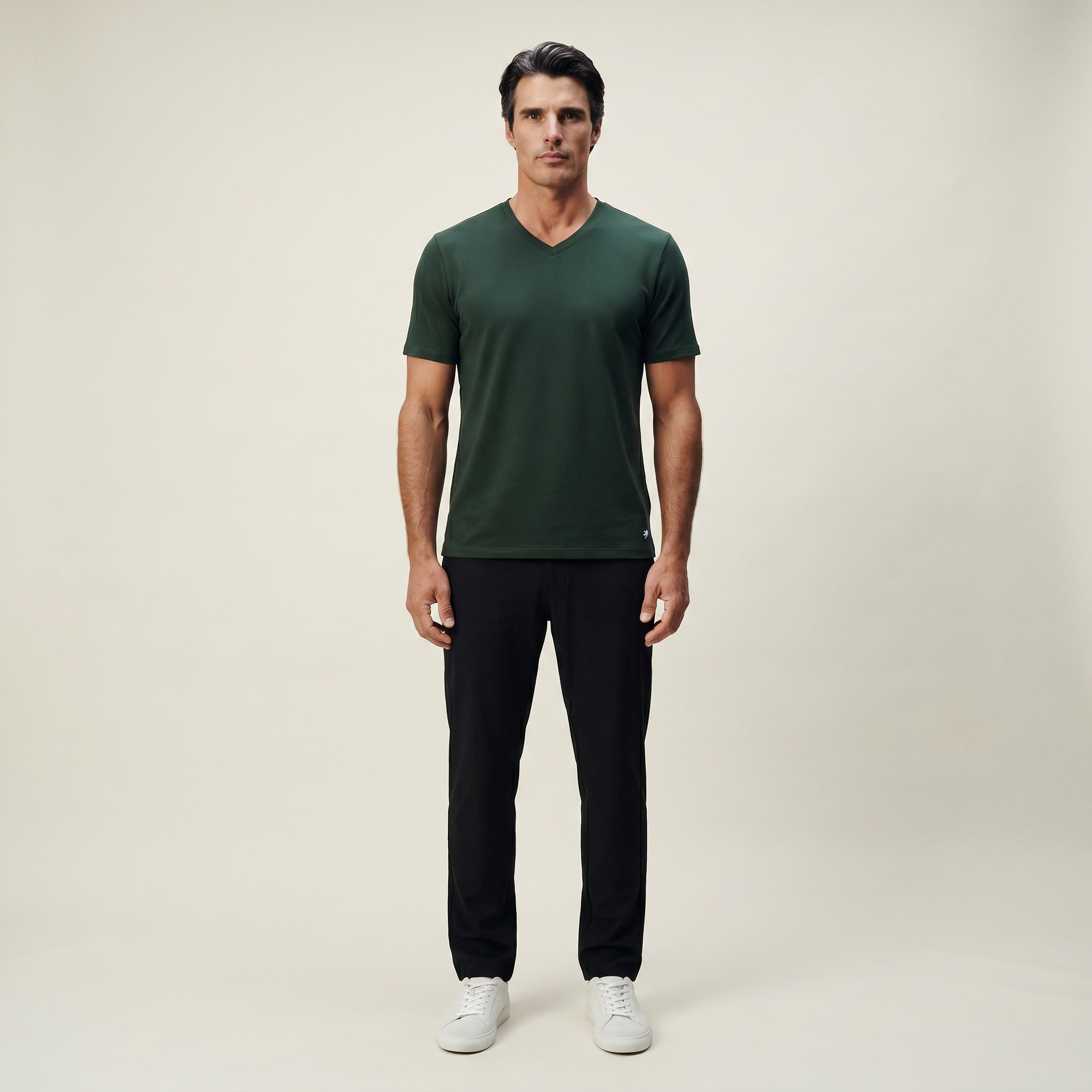 green v-neck T-shirt model Matteo in Pine Grove