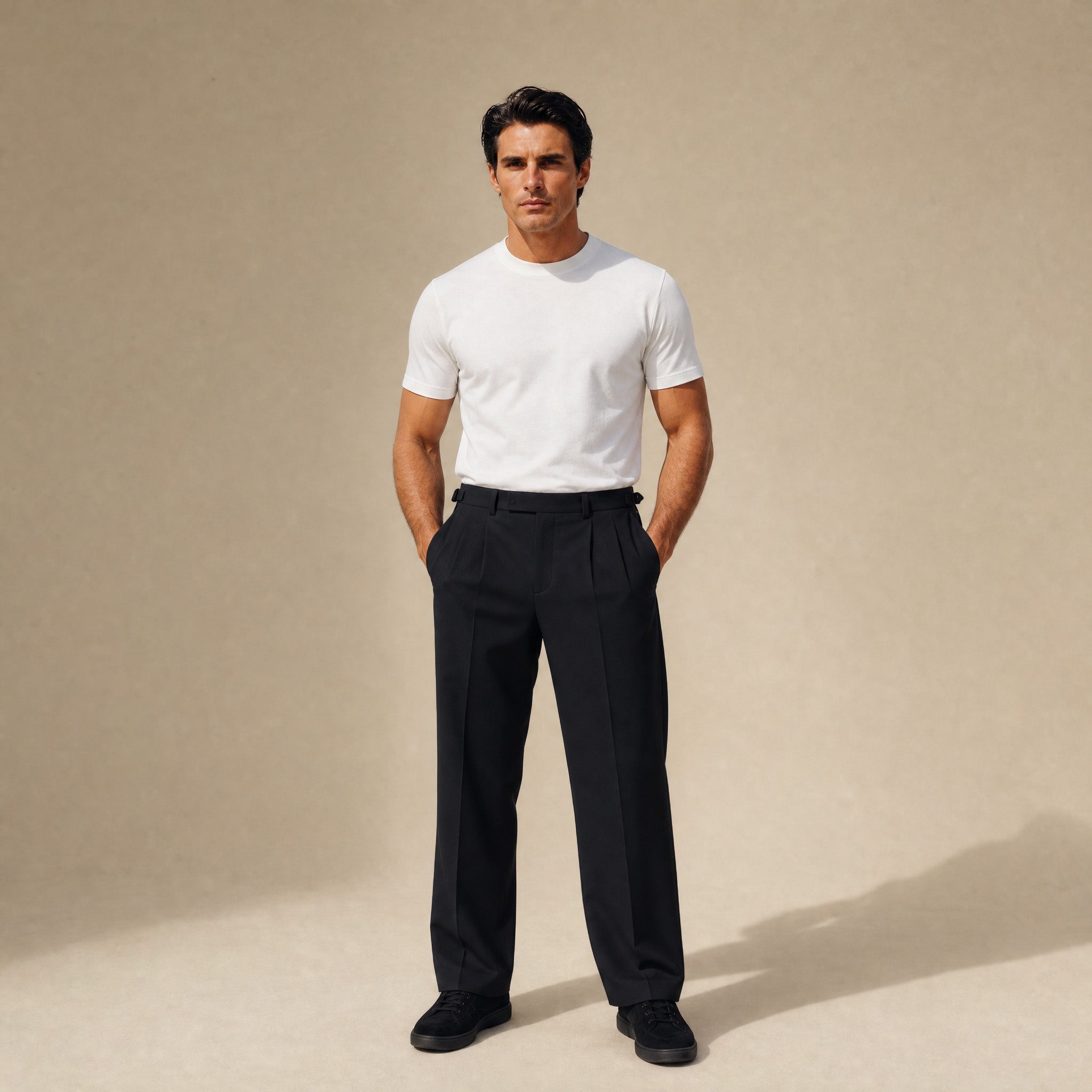 Wide Leg Ford FlexTech Trouser model Matteo in Black