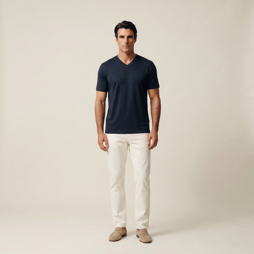 Tags:(6’2" - 180 lbs|Large) Custom t-shirt tee model Matteo in Dark Navy