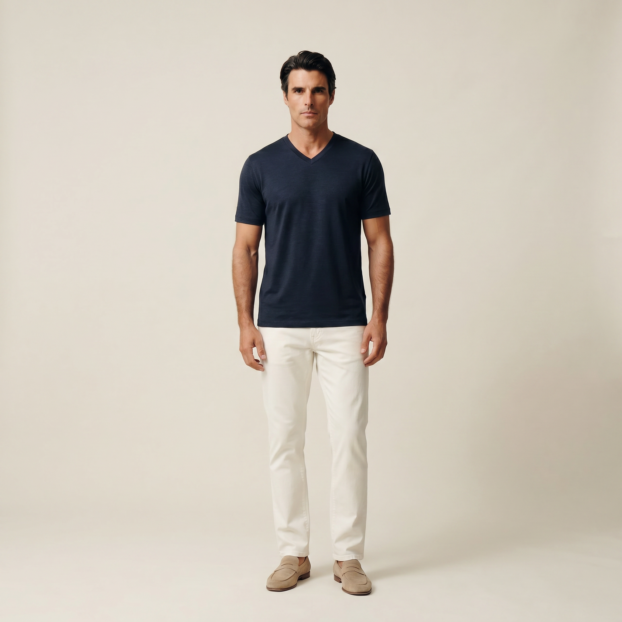 Tags:(6’2" - 180 lbs|Large) Custom t-shirt tee model Matteo in Dark Navy