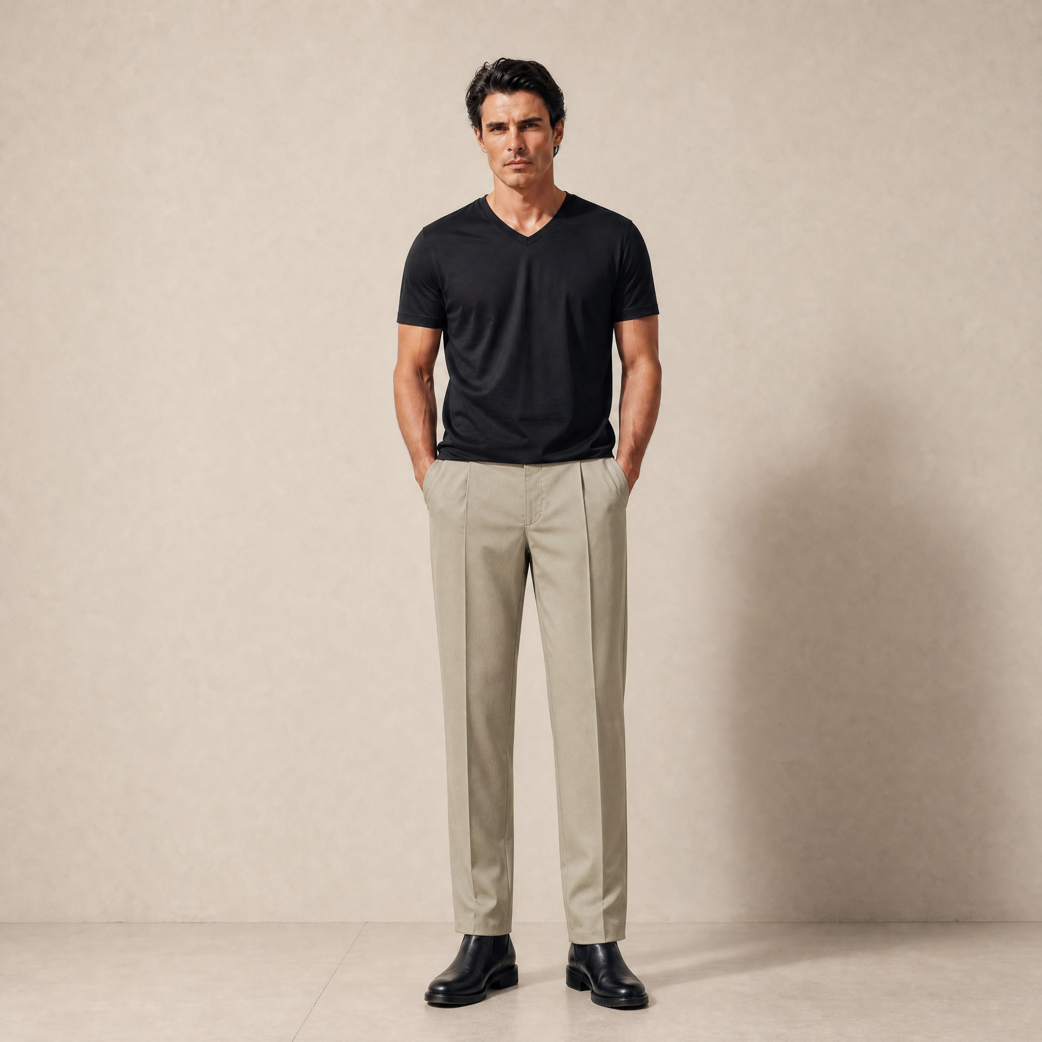 Pima Reserve V-Neck T-Shirt model Matteo in Black