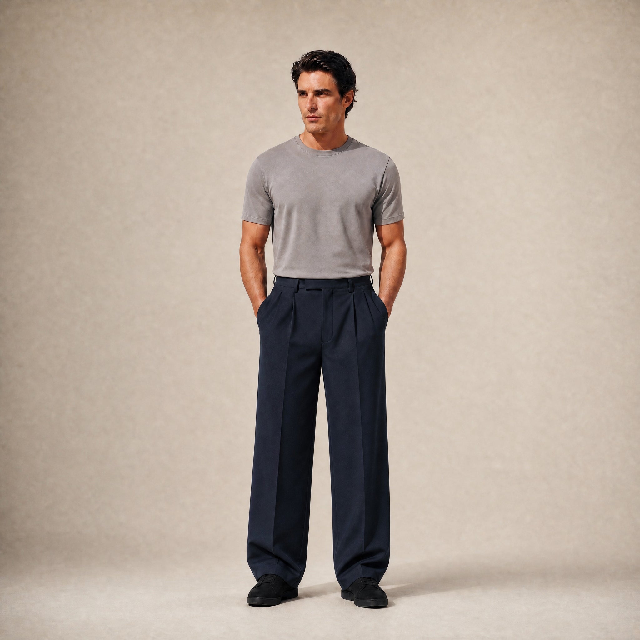 Wide Leg Ford FlexTech Trouser model Matteo in Charcoal