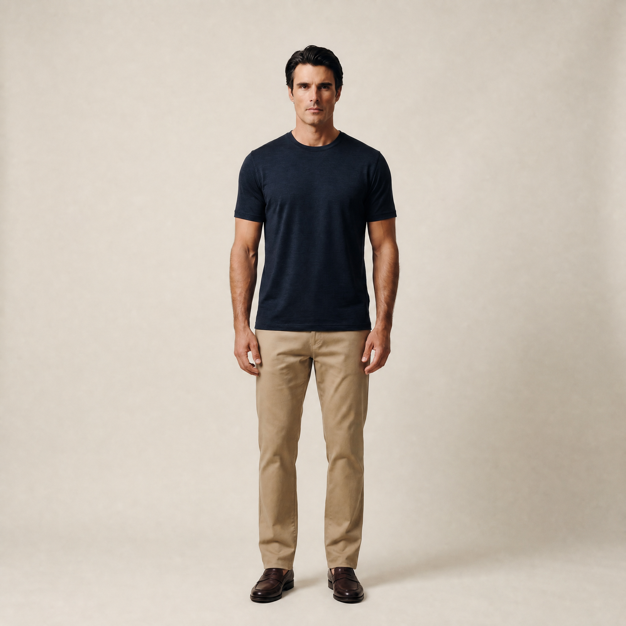 Tags:(6’2" - 180 lbs|Large) Custom t-shirt tee model Matteo in Dark Navy