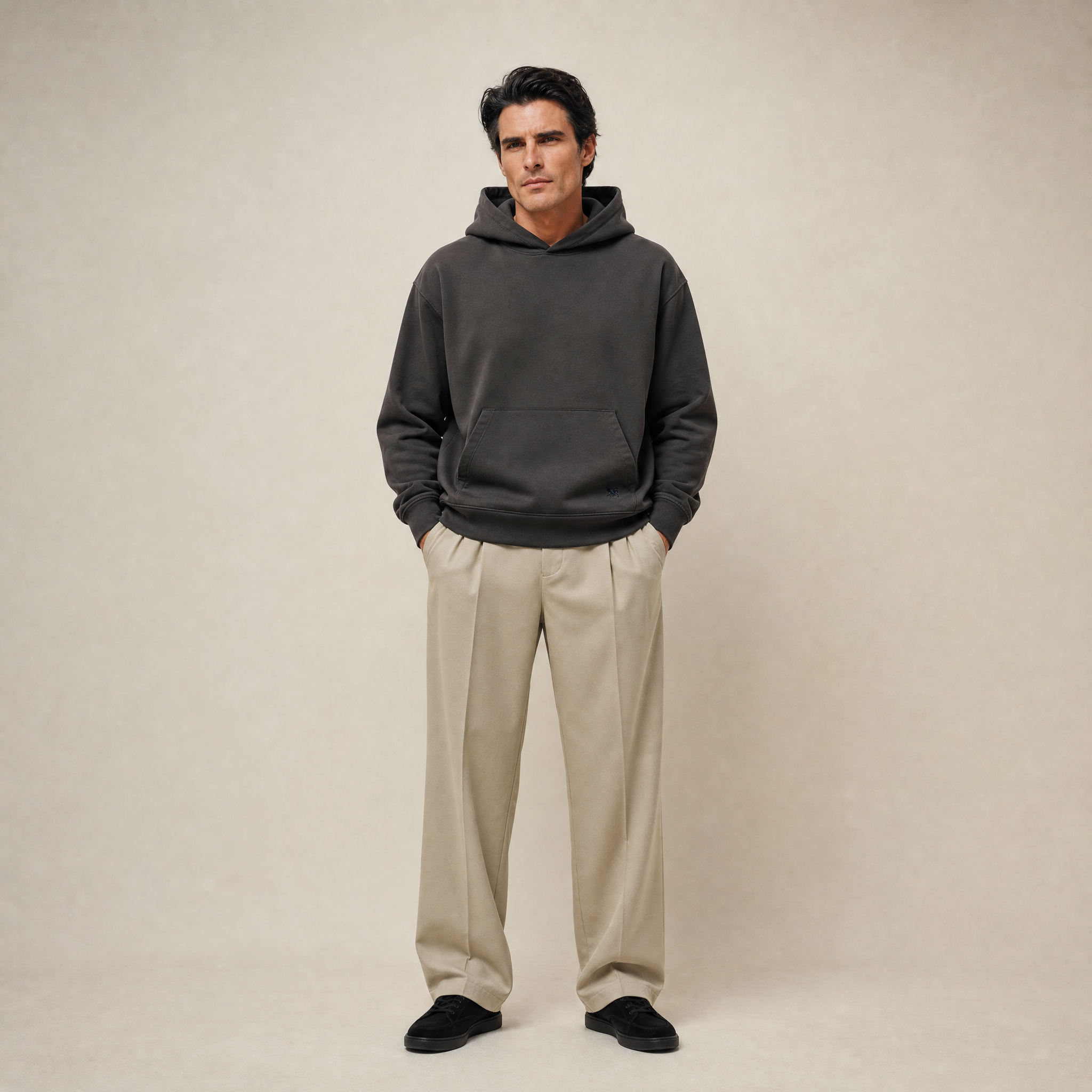 Terry Fleece Court Hoodie model Matteo in Smoke