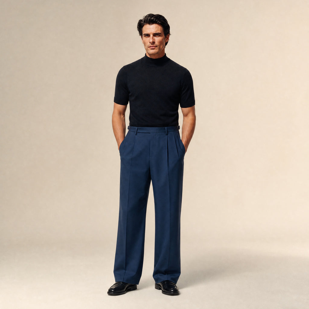 Wide Leg Ford FlexTech Trouser model Matteo in Nautical Blue
