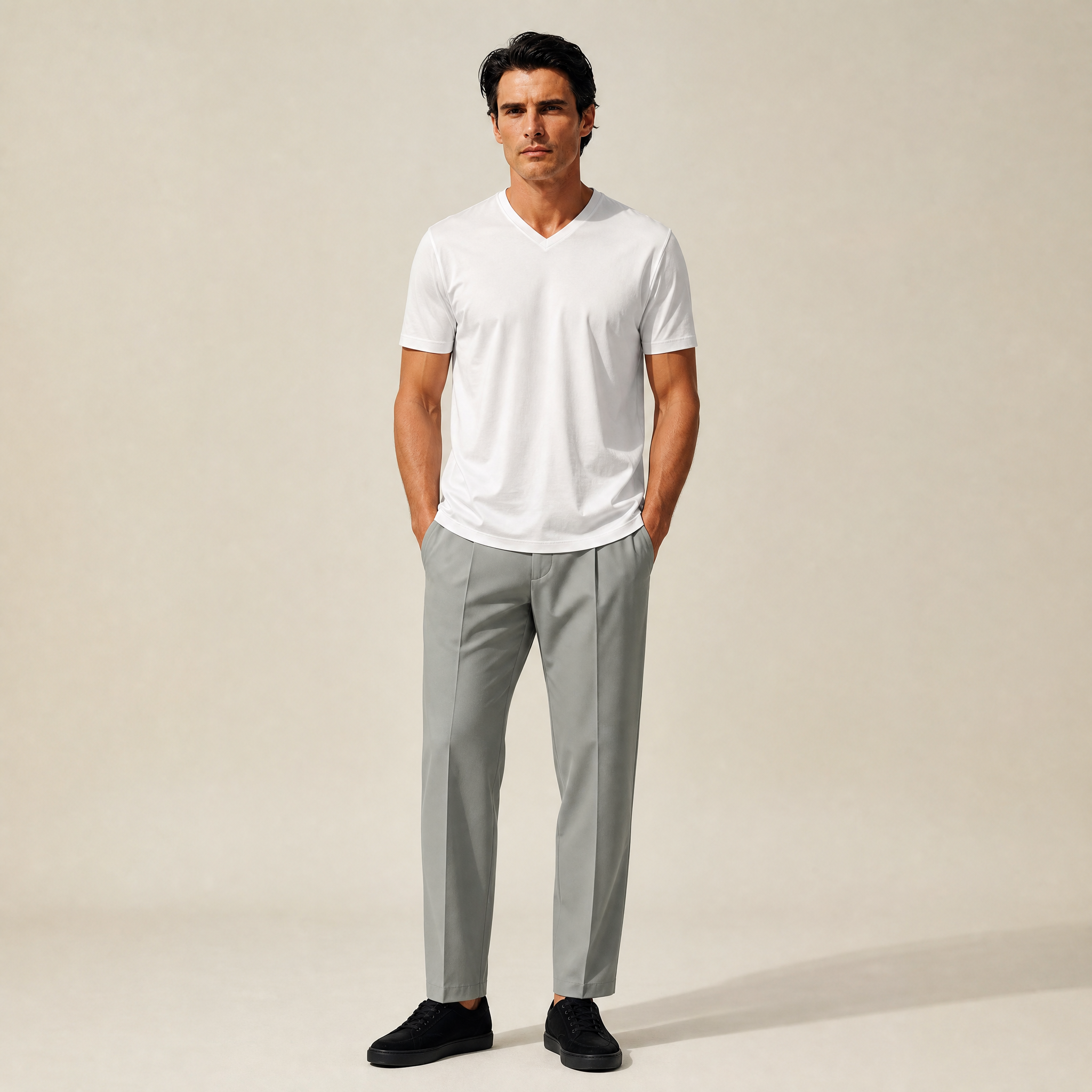 Pima Reserve V-Neck T-Shirt model Matteo in White