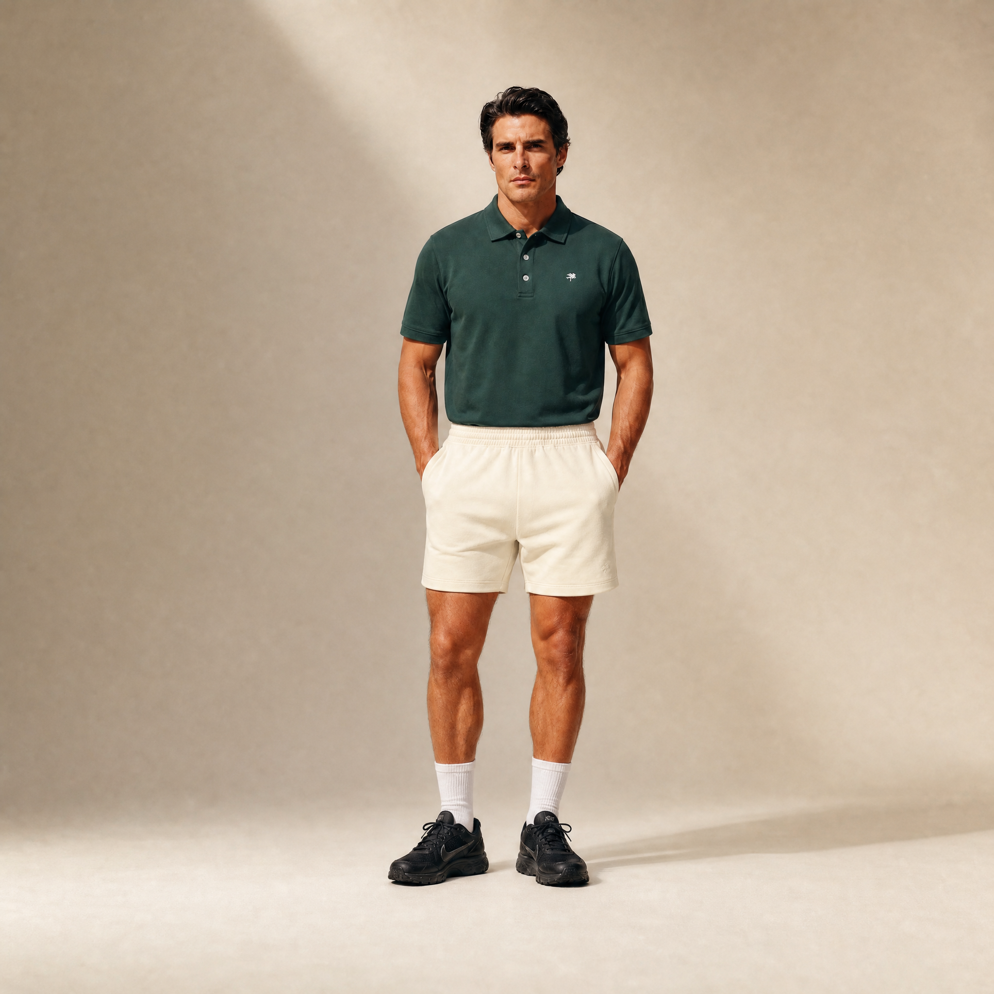 Terry Fleece Shorts model Matteo in Bone
