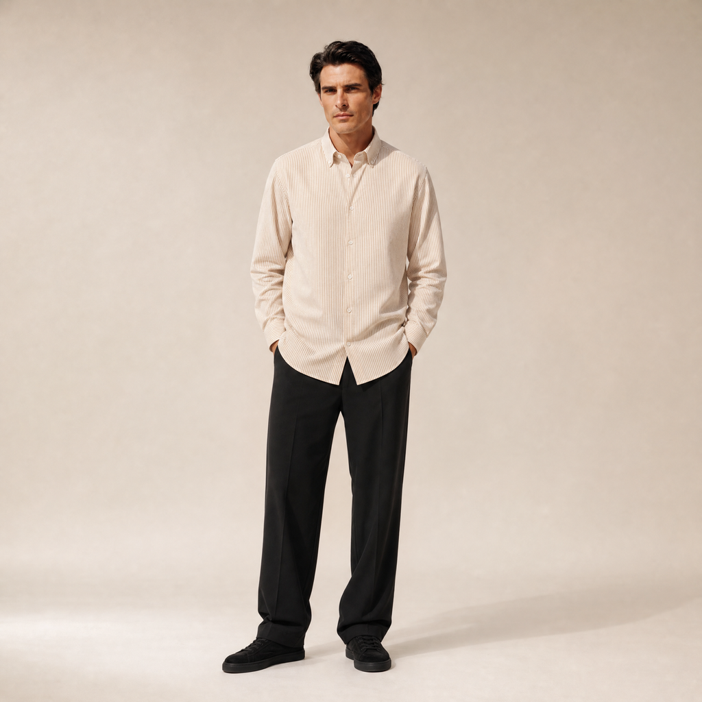 drawstring wool line silk trousers model Matteo in California Poppy