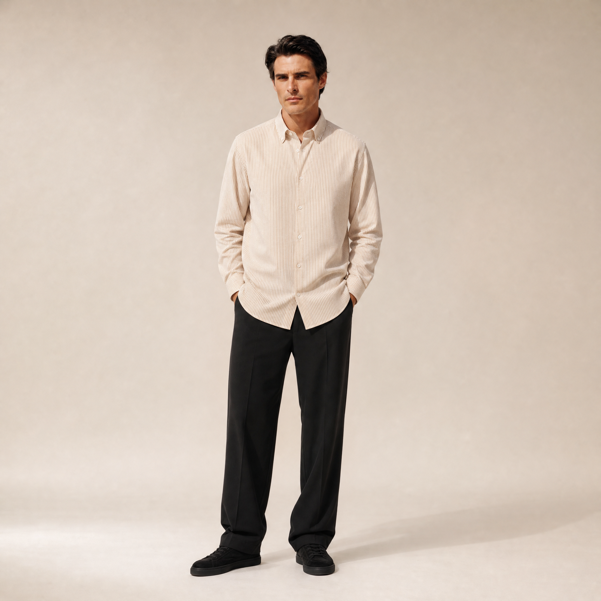 drawstring wool line silk trousers model Matteo in California Poppy