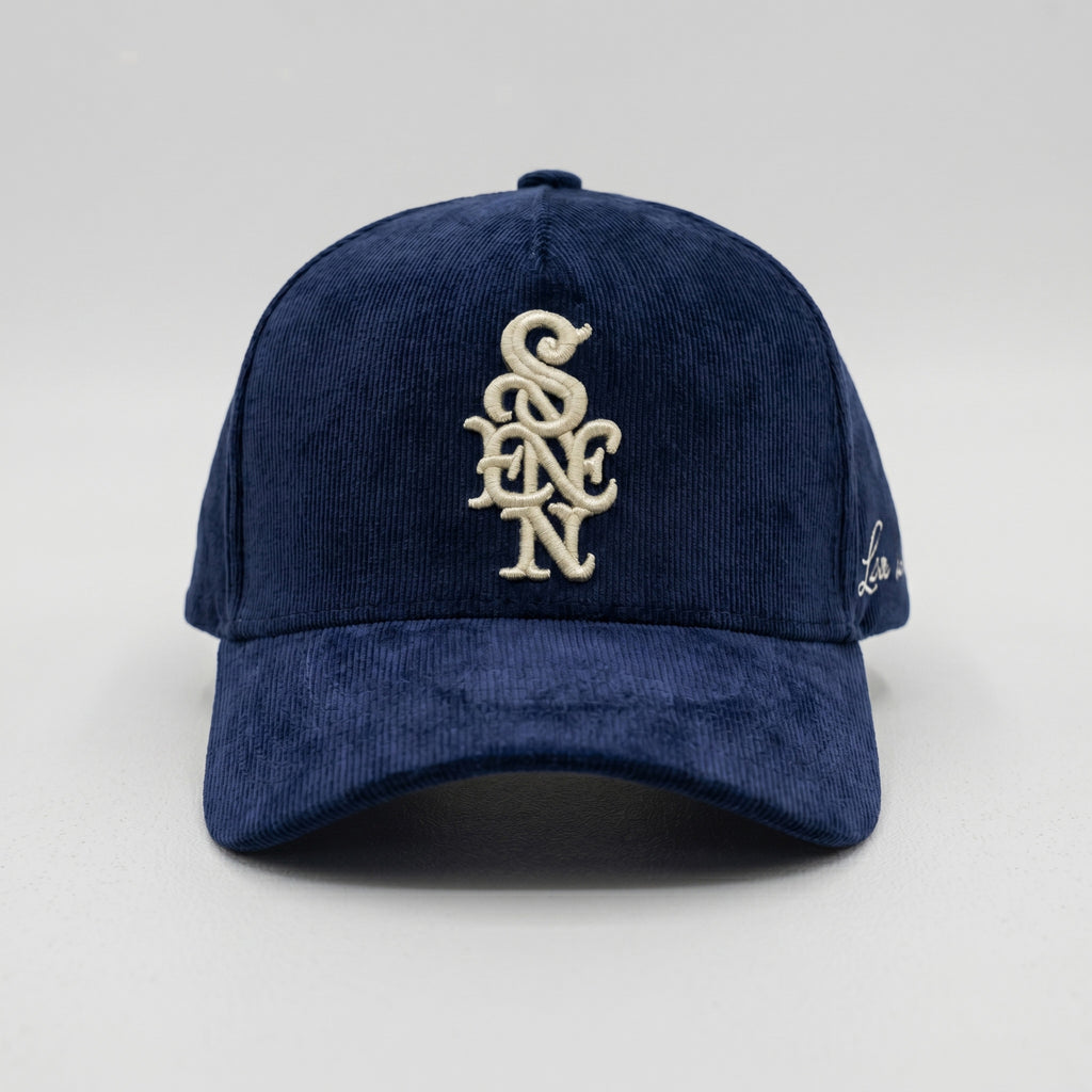Sene Corduroy Monogram Hat in Navy