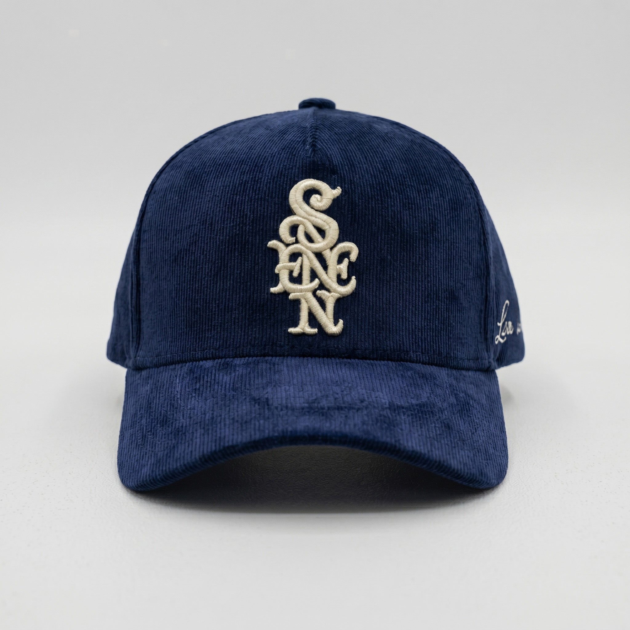 Sene Corduroy Monogram Hat in Navy