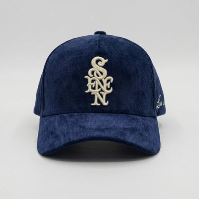 Sene Corduroy Monogram Hat in Navy