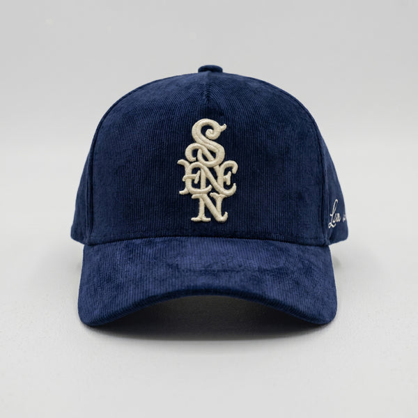 Sene Corduroy Monogram Hat in Navy