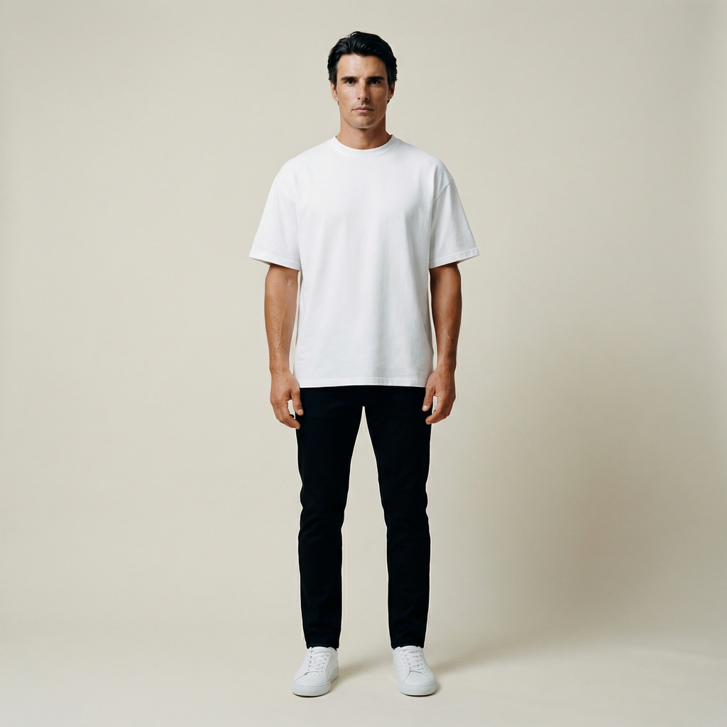 Cumulus oversized t-shirt on a beige background model Kive in Shade