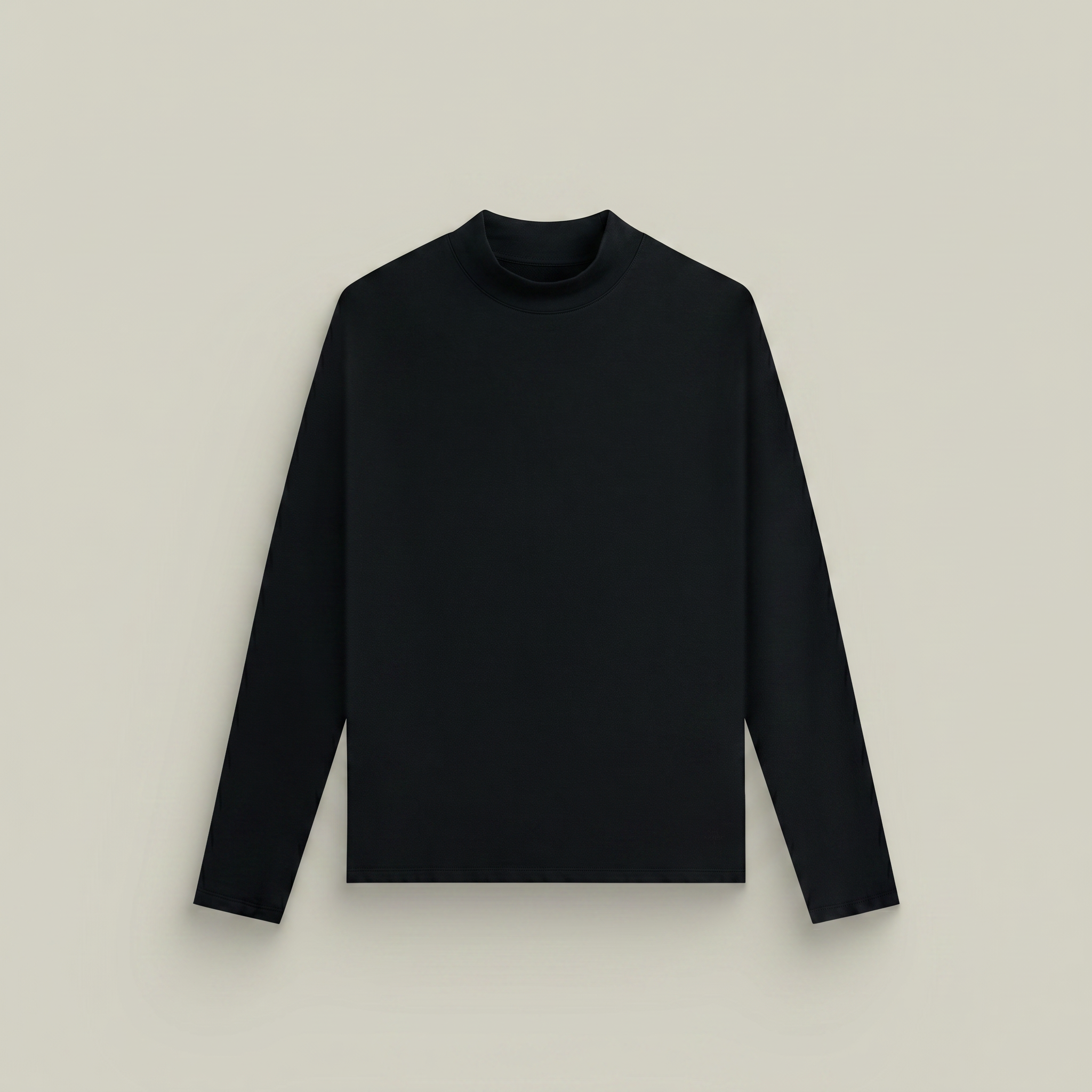 Black mockneck sweater on a beige background model kive in black