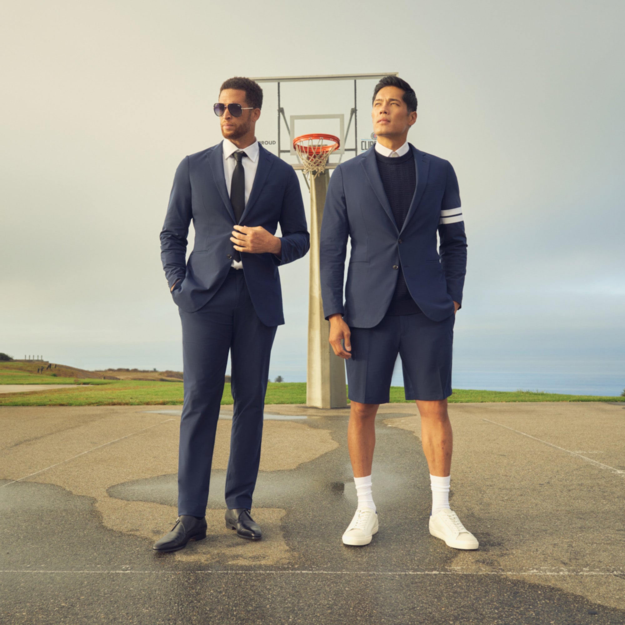 Custom bespoke shorts athleisure athletic build model Tim in Navy