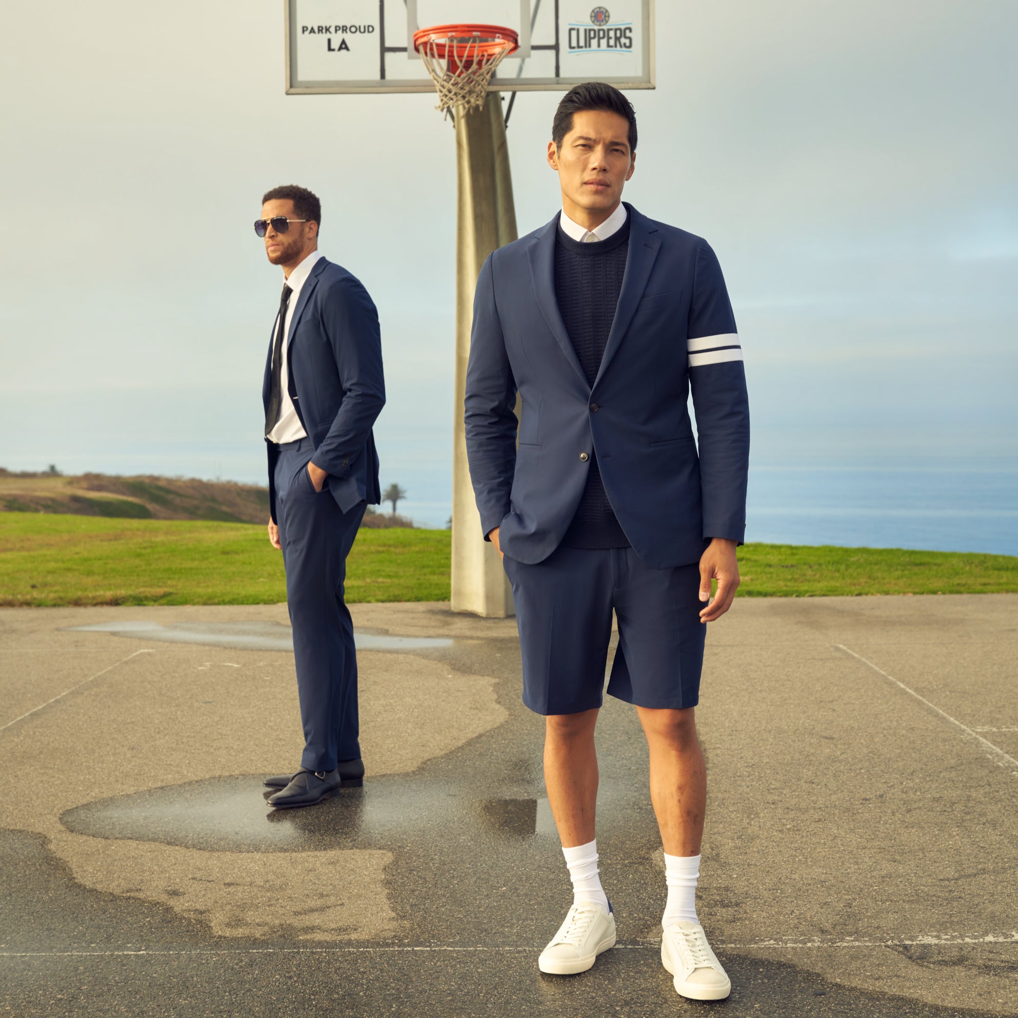 Custom bespoke shorts athleisure athletic build model Tim in Navy