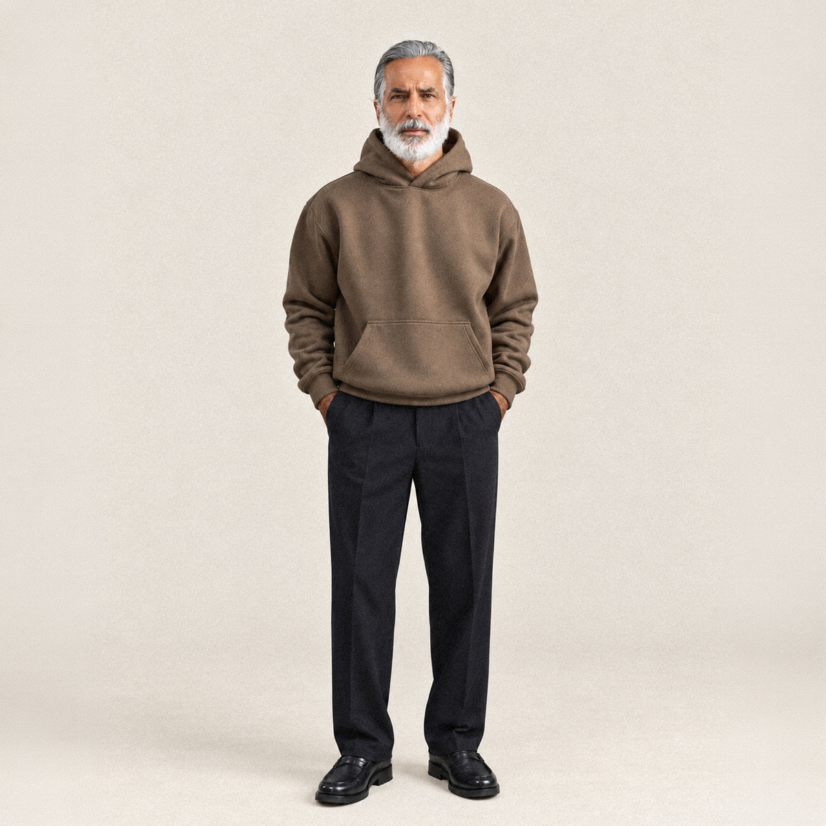 Heavyweight Terry Standard Hoodie model Guillermo in Tobacco