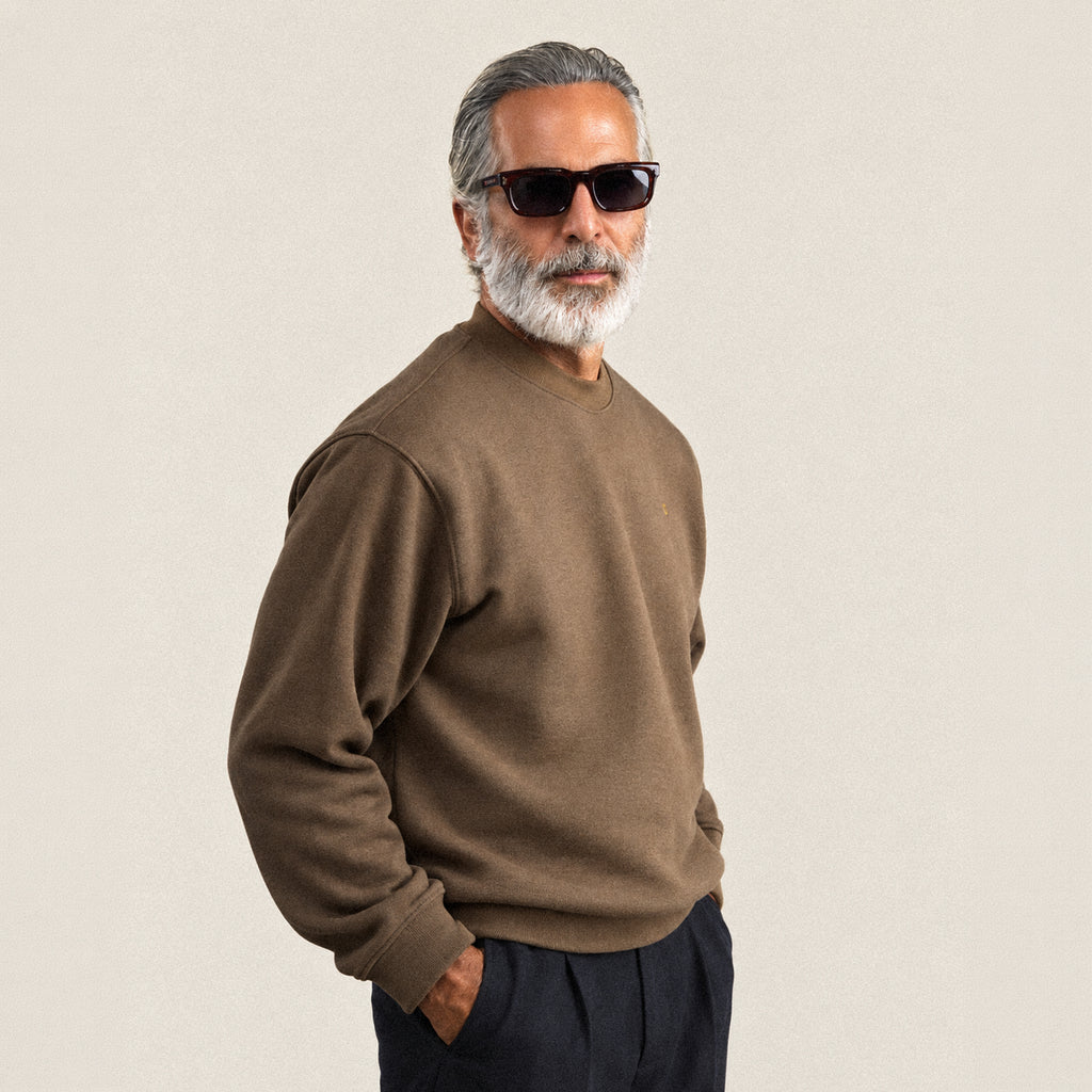 Evening Crewneck Sweater model Guillermo in Tobacco