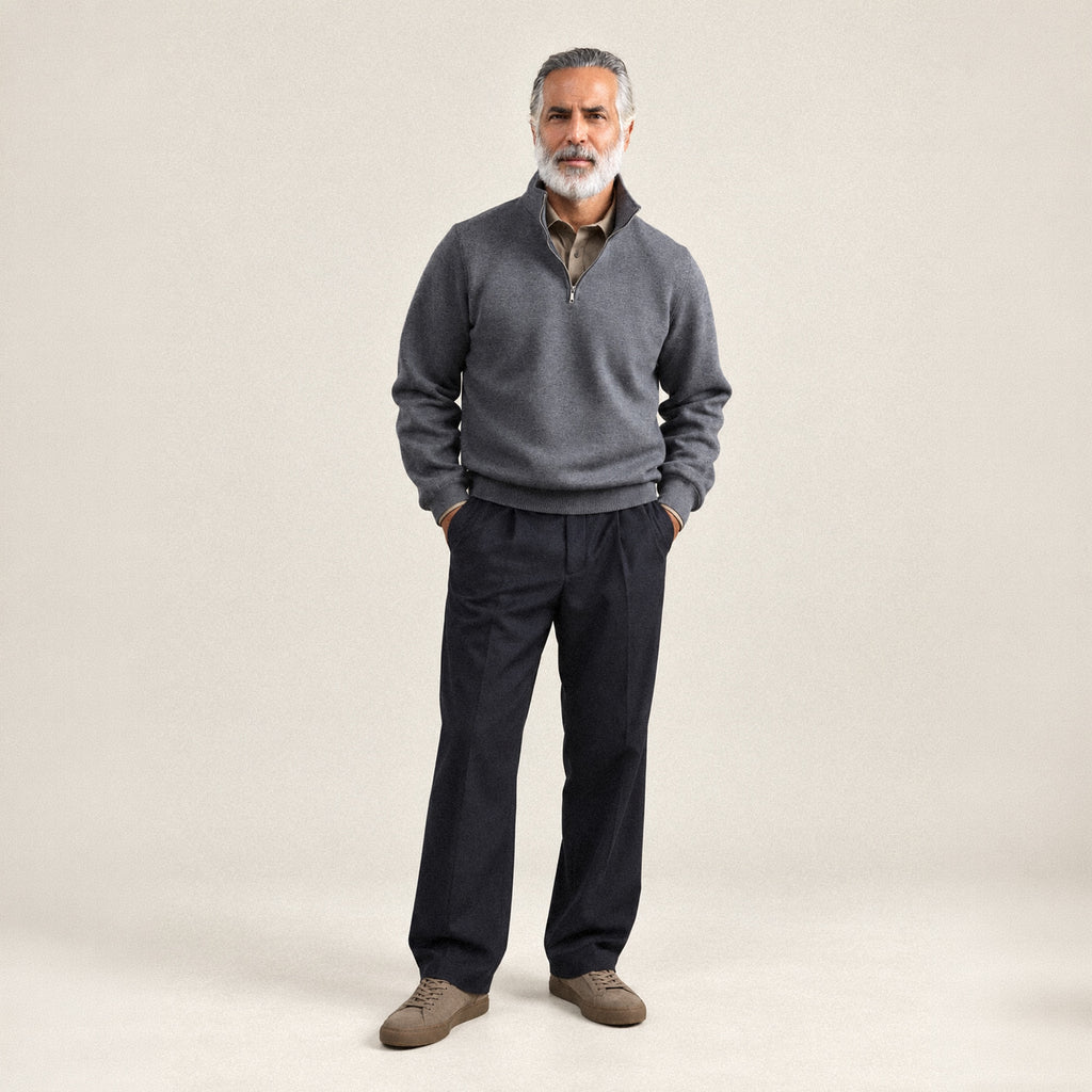 Evening Quarter-Zip model Guillermo in Graphite
