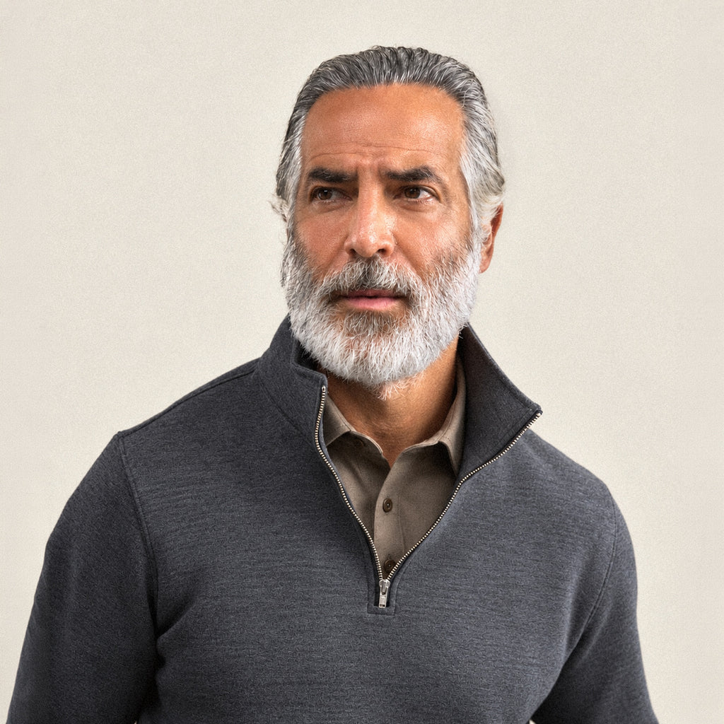 Evening Quarter-Zip model Guillermo in Graphite
