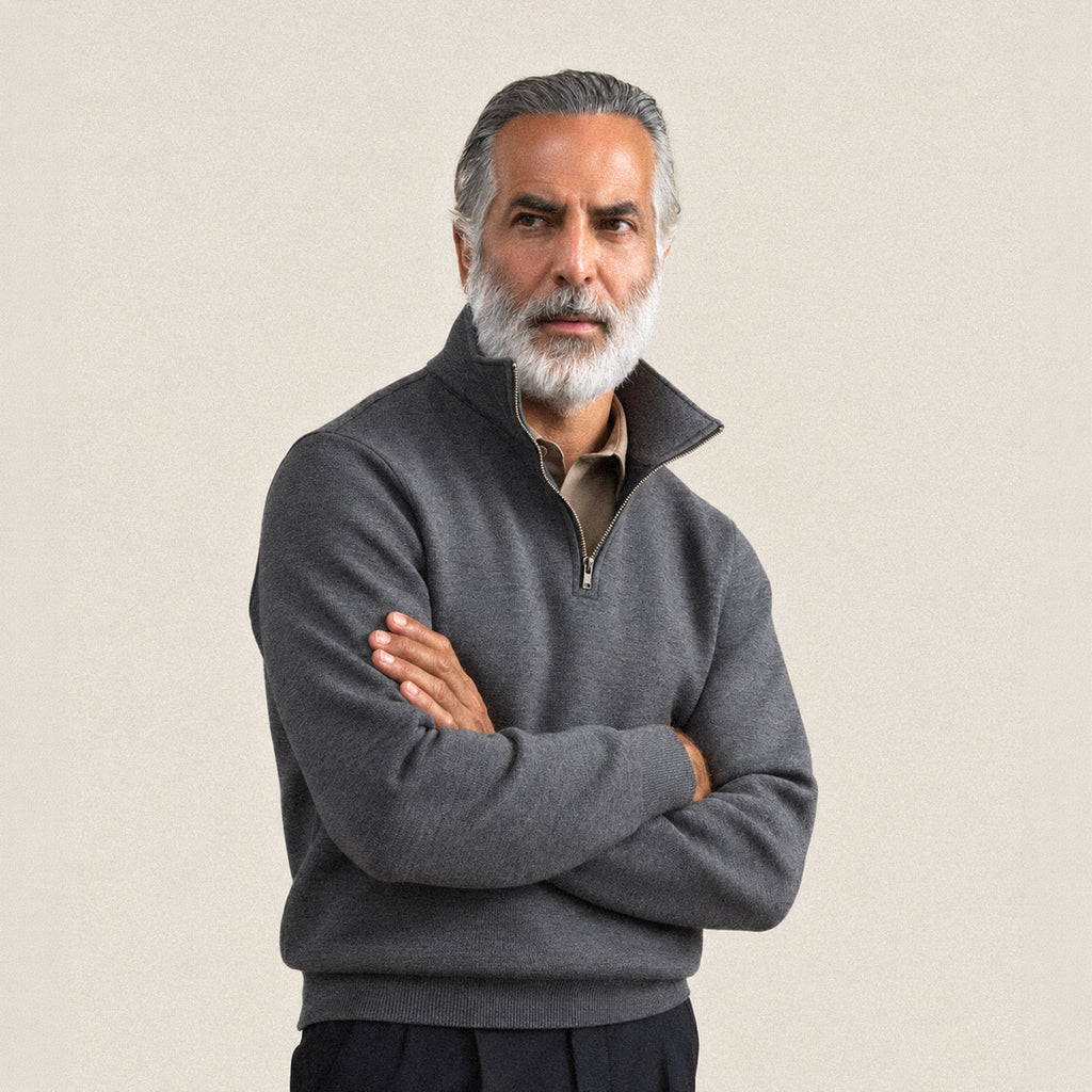 Evening Quarter-Zip model Guillermo in Graphite