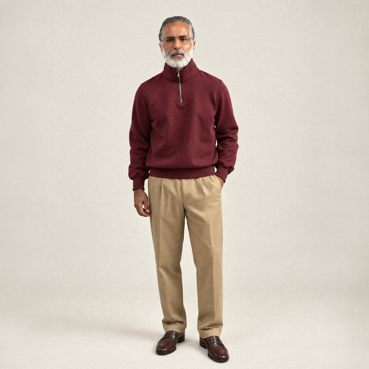 Evening Quarter-Zip model Guillermo in Burgundy